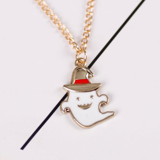 Collar con colgante de fantasma y sombrero de Halloween para mujer
