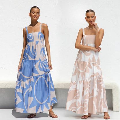 Robe longue décontractée à imprimé bohème pour femme, idéale pour les vacances d'été