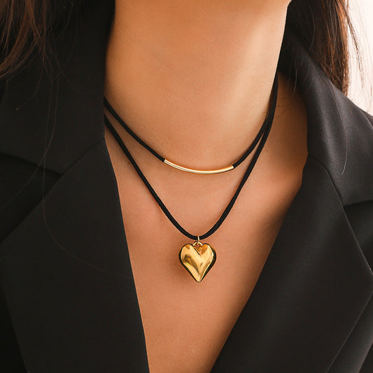 Simple Black Chenille Heart Necklace