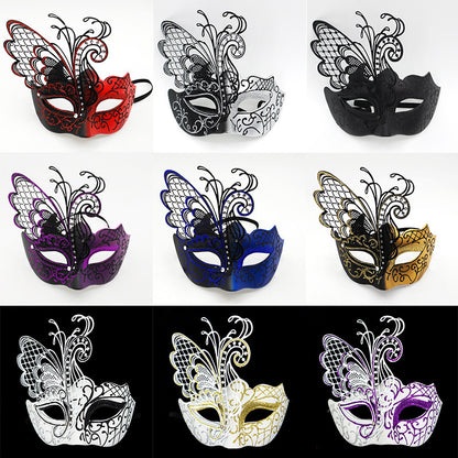 Masque en métal drôle en dentelle à la mode, masque papillon en fer rose doré pour hommes et femmes
