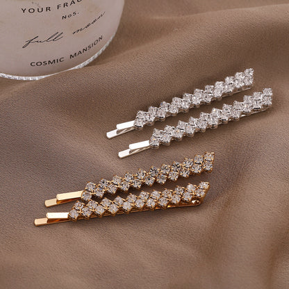 Women Fashion Simple Rhinestone Hairpin 2pieceSet