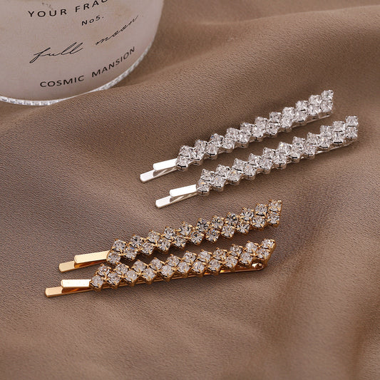 Women Fashion Simple Rhinestone Hairpin 2pieceSet