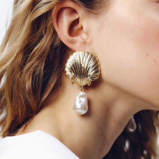 Bohemian Exaggerated Holiday Style Alloy Shell Earrings
