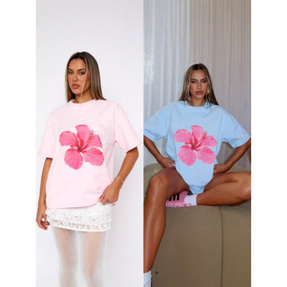 T-shirt ample décontracté en coton à imprimé floral pour femme