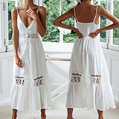Women's Fashion Boho Solid Color Hollow Slip Dress