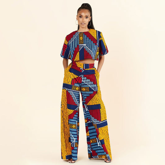 Women Fashion Casual Geometric Printed T-Shirt Pants