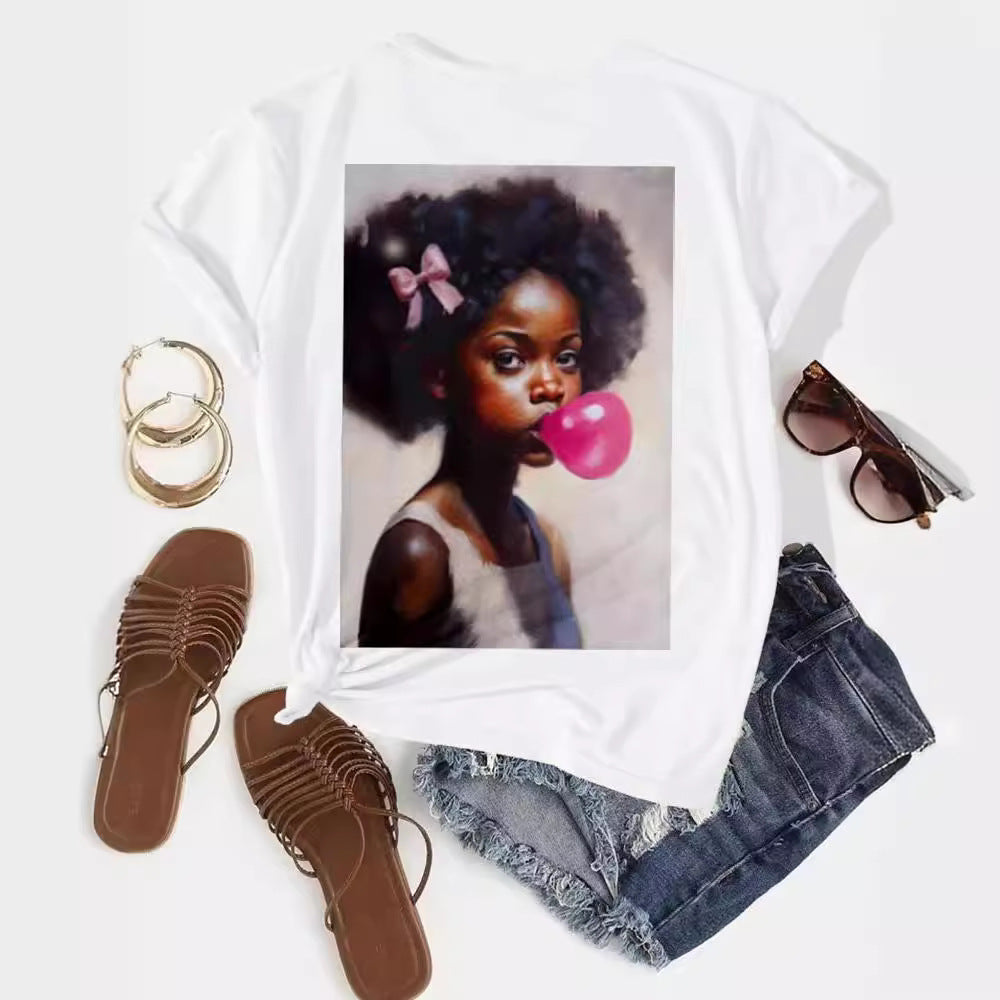 Women Casual Printed Cotton Blend Round Neck T-Shirt
