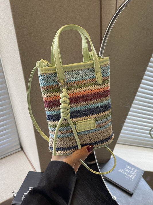 Women Fashion Vacation Contrast Color Straw Woven Bag