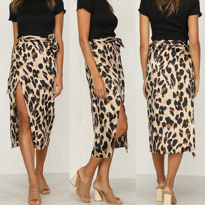 Falda midi elegante con estampado de leopardo para mujer