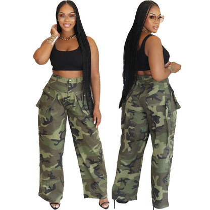 Pantalon large à imprimé camouflage décontracté pour femme