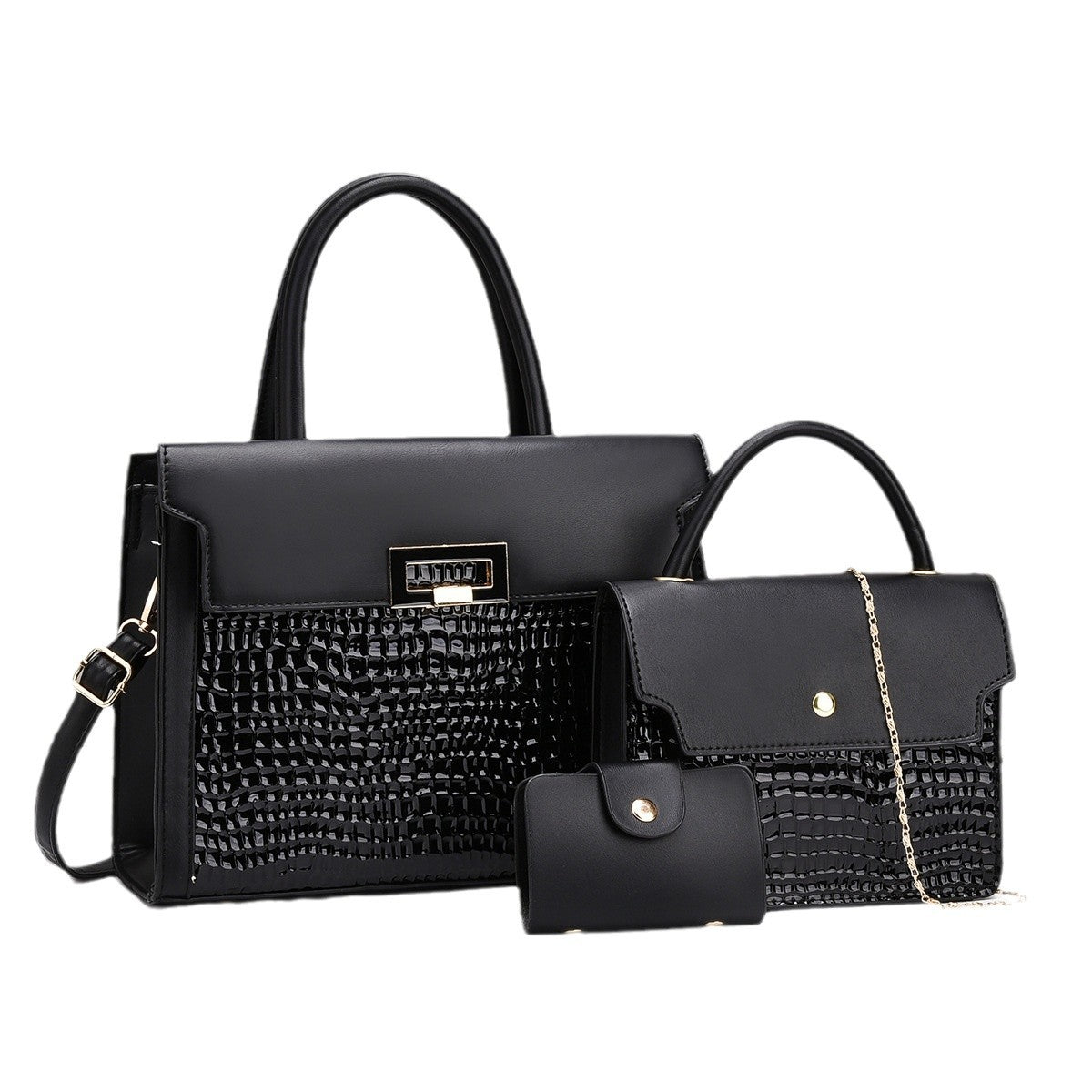 Crocodile PU Women Portable Shoulder Bag Three-Piece Set