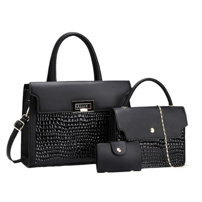 Crocodile PU Women Portable Shoulder Bag Three-Piece Set