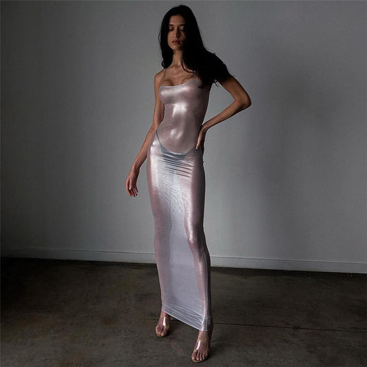 Women Fashion Sexy Perspective Spaghetti Strap Tight Dress