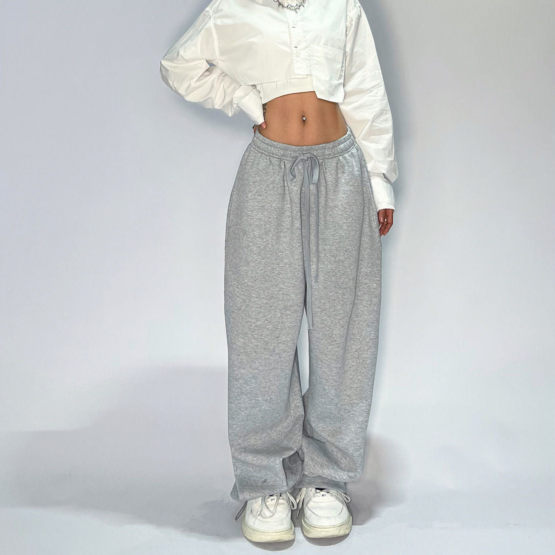 Pantalones de algodón anchos y holgados de pierna ancha para mujer