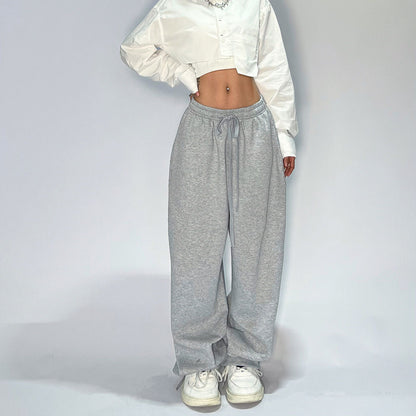 Pantalones de algodón anchos y holgados de pierna ancha para mujer