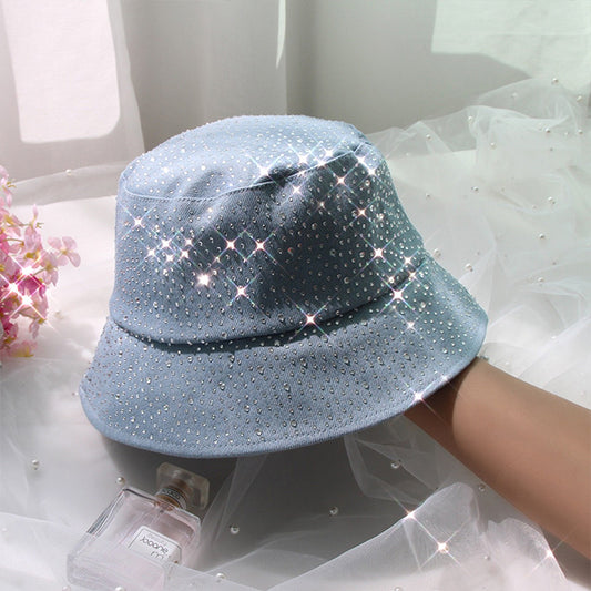 Women Casual Fashion Rhinestone Denim Bucket Hat