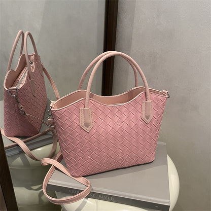 Sac à main décontracté à motif quadrillé de couleur unie pour femme, grande capacité