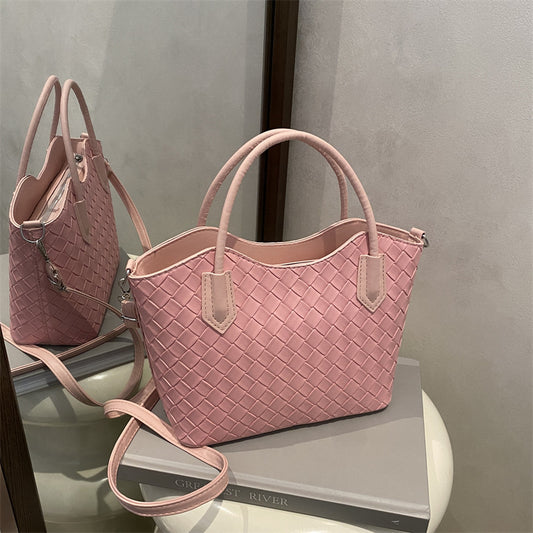 Sac à main décontracté à motif quadrillé de couleur unie pour femme, grande capacité