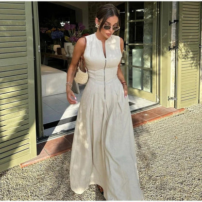 Women Casual Sleeveless High Waist Slim-Fit Dress