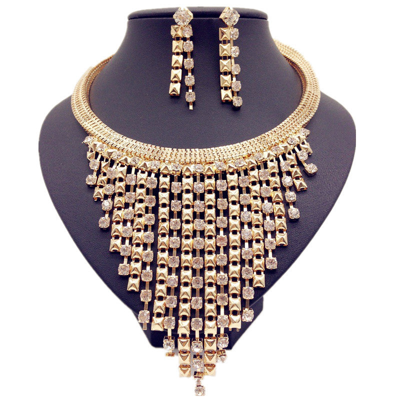 Conjunto de collar y pendientes con borlas y diamantes de imitación para mujer