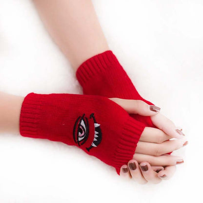 Half Finger Women's Gloves with Devil Eye Embroidery