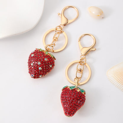 Cute Rhinestone Strawberry Fruit Key Chain Pendant