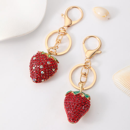 Cute Rhinestone Strawberry Fruit Key Chain Pendant