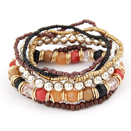 Bohemian Multicolor Beads Multilayer Bracelet Set