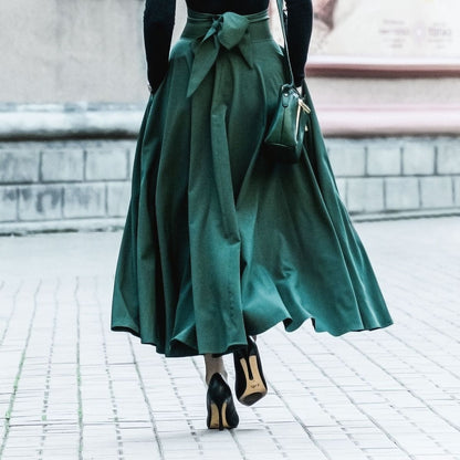 Falda elegante de cintura alta con cordones y color liso para mujer