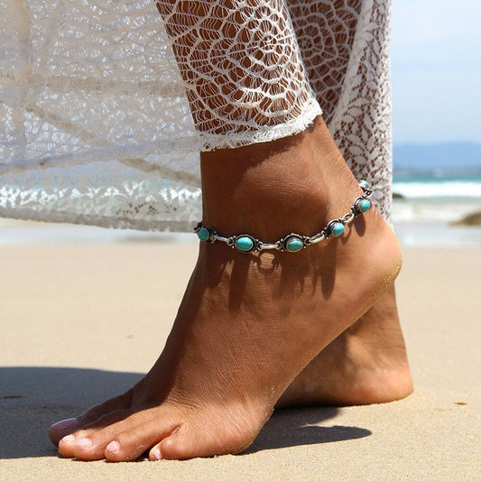 Vintage Women Turquoise Stone Anklet
