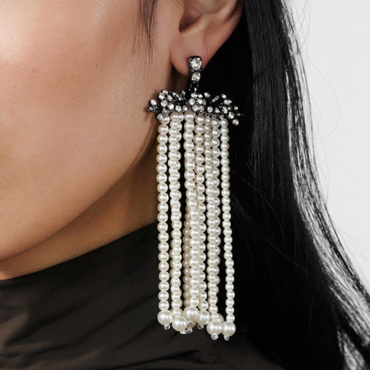 Elegant Imitation Pearl Waterfall Tassel Earrings