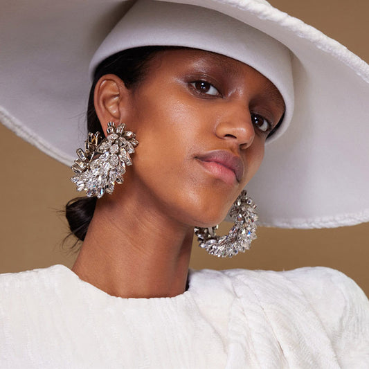 Exaggerated Geometric Rhinestone Hoop Earrings Gold Silver