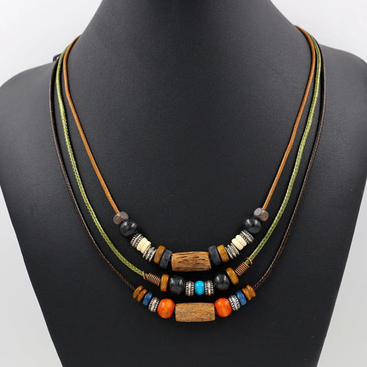 Collar bohemio de cuentas de madera multicolor para mujer