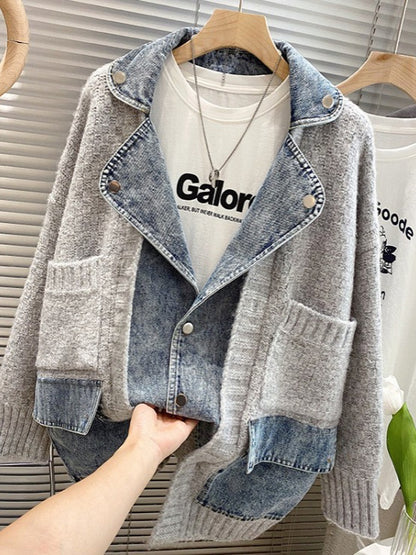 Chaqueta vaquera de punto con costuras distintivas para mujer