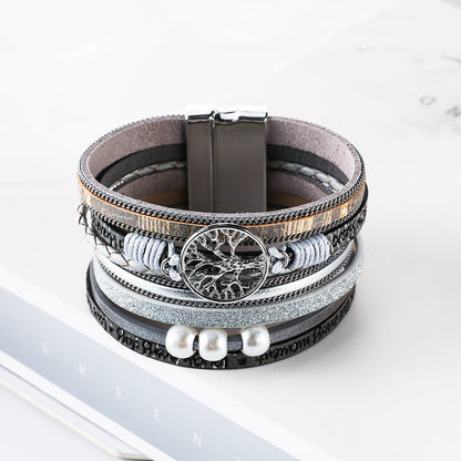 Bohemian PU Multi-Layer Wide-Brimmed Cross Bracelet