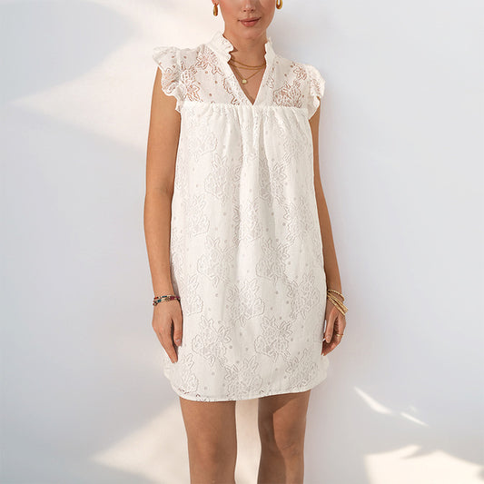 Elegant Simple Lace V-Neck Sleeveless Dress