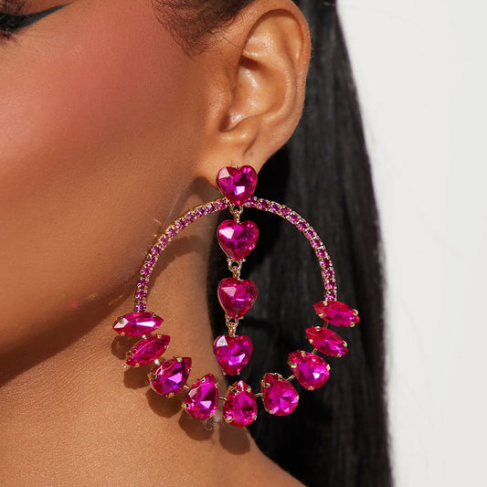 Women Fashion Exaggerated Zircon Love Earrings
