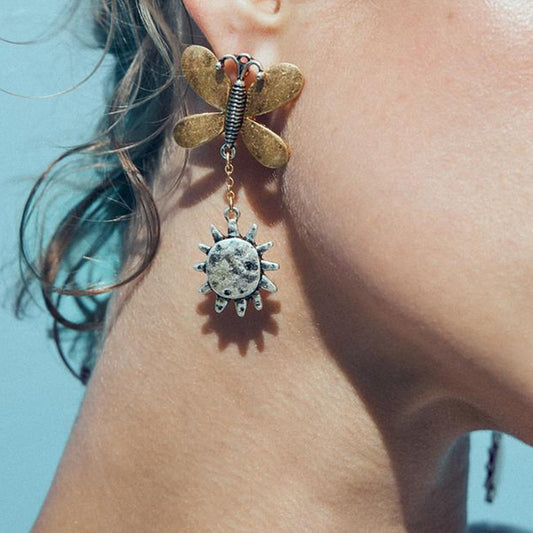 Boucles d'oreilles pendantes vintage papillon soleil