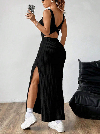 Vestido sexy de rayas verticales de color liso a la moda para mujer