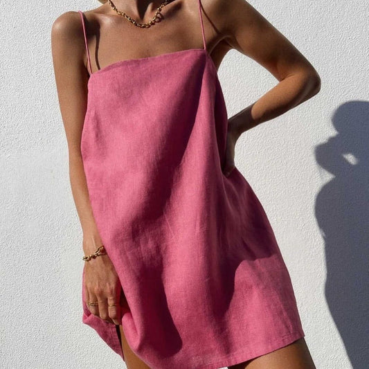 Casual Cotton And Linen Women's Dress