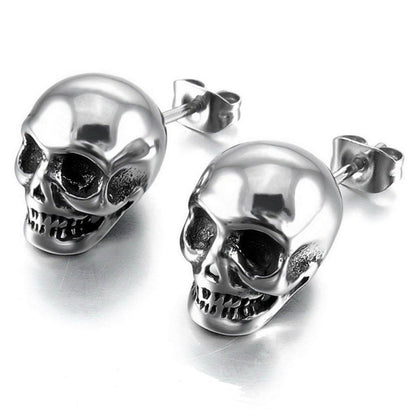 Pendientes de calavera de plata retro de moda para hombre y mujer