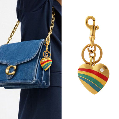 Rainbow Heart Rhinestone Bag Hanging Pendant Key Chain