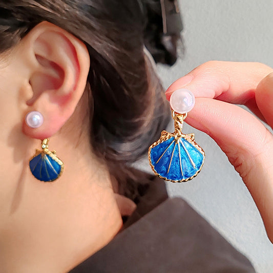 Fashion Pearl Shell Sea Earrings Steel Titanium