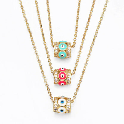 Collar con colgante de ojo de diablo de diamante geométrico simple para mujer
