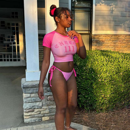 Conjunto de camiseta y pantalones cortos de manga corta con estampado de moda para mujer