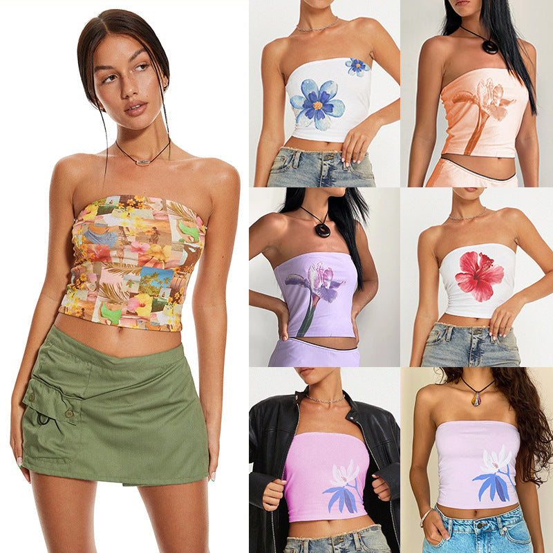 Summer Fashion Women Y2K Floral Printed Tube Top