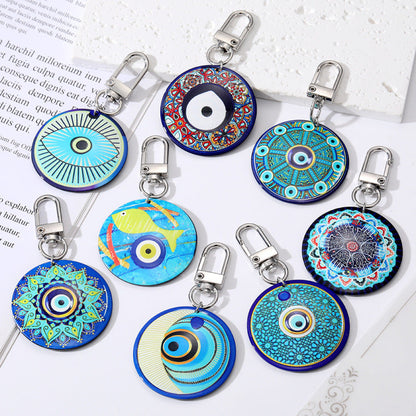 Women Retro Bohemian Round Devil Eye Keychain Set