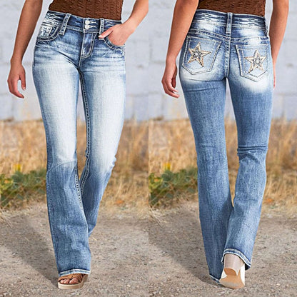 Women Retro High Waist Straight Fit Denim Jeans for Street Style