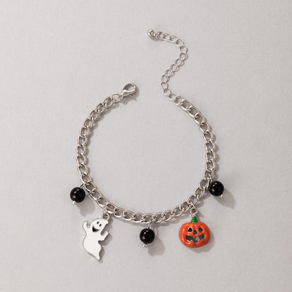 Tobillera con cadena de cuentas de calabaza fantasma de moda para Halloween para mujer