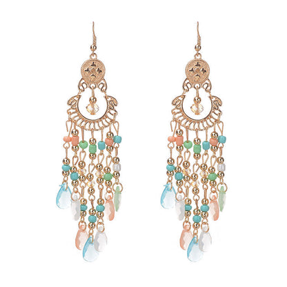Boucles d'oreilles à pampilles creuses en perles de Bohème pour femmes